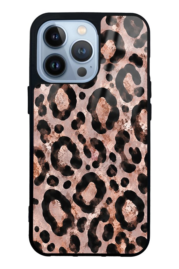 iPhone 13 Pro Rose Gold Leopard Design Glossy Phone Case