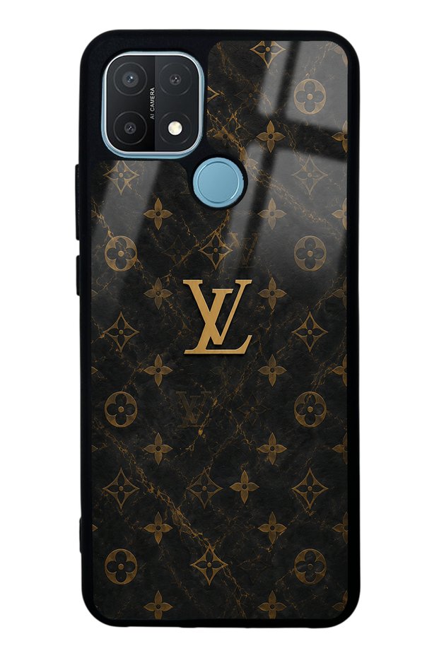 Oppo A15 Black Marble Gold Lv Design Glossy Phone Case