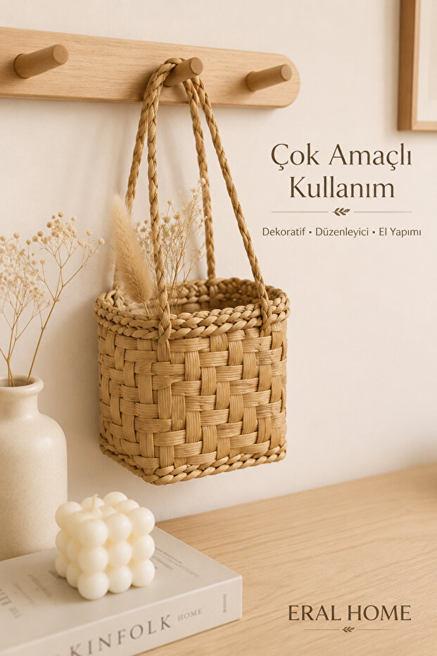 Multi-Purpose Basket Bag Minimal Stylish Design Handmade Wicker 12 X 16 X 13 cm