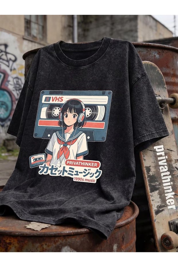 Retro Anime Girl Vhs Unisex Washable Vintage Oversize T-Shirt