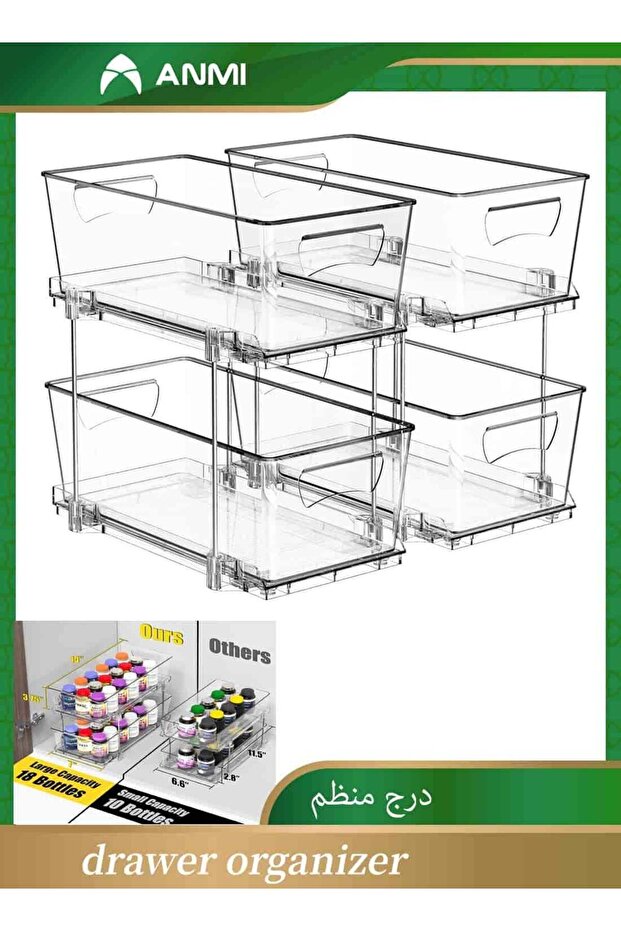 2 Tier Storage Organizer, 2 Pack Clear Under Sink Organizers Vanity Counter Storage Container