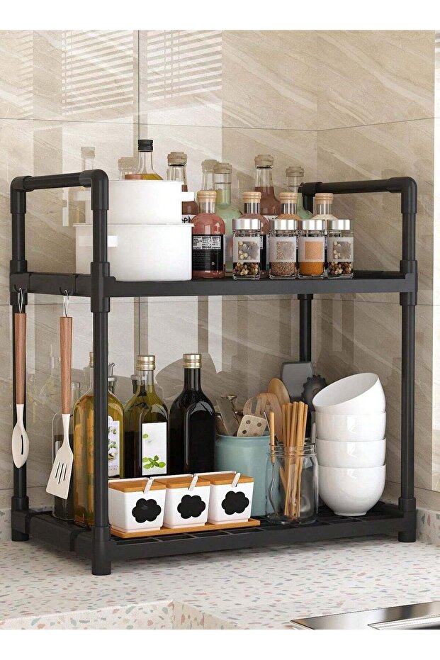 2-Tier Storage Shelf Organizer for Kitchen Bathroom Shelves Garage Home Pantry Closet Office.