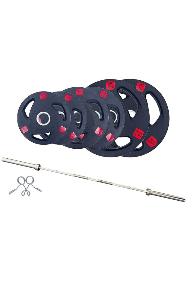 6 ft Olympic Bar with Tri Grip Olympic Plates Set | 60 Kg Set
