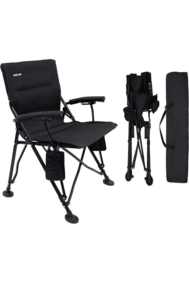 Portable Folding Camping Chair with Quick Setup, Cup Holders, Carry Bag (Black)