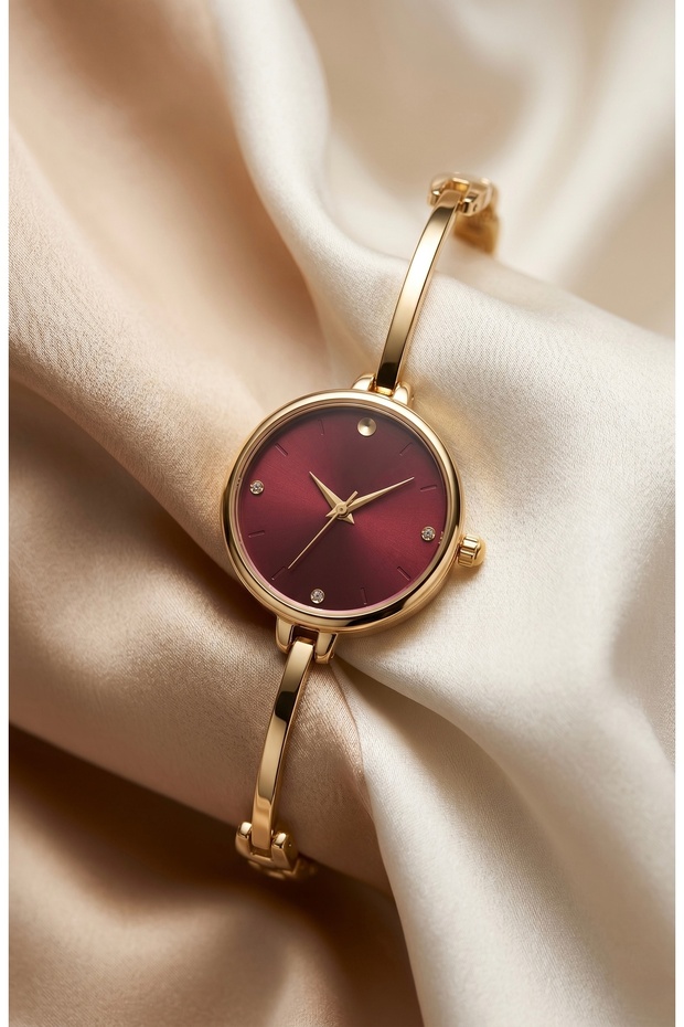 Pinterest Women's Steel Watch Gold Color & Burgundy Dial Special Design Vintage | Old Money Luxury Elegant Stylish Women's Wristwatch 2026