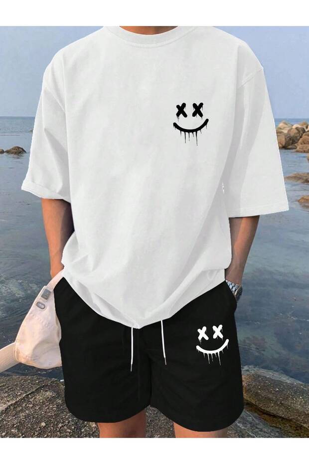 Minimalist Contrast Oversize Shorts Set – Casual Chic Street Fashion ✨ 👕 🔥