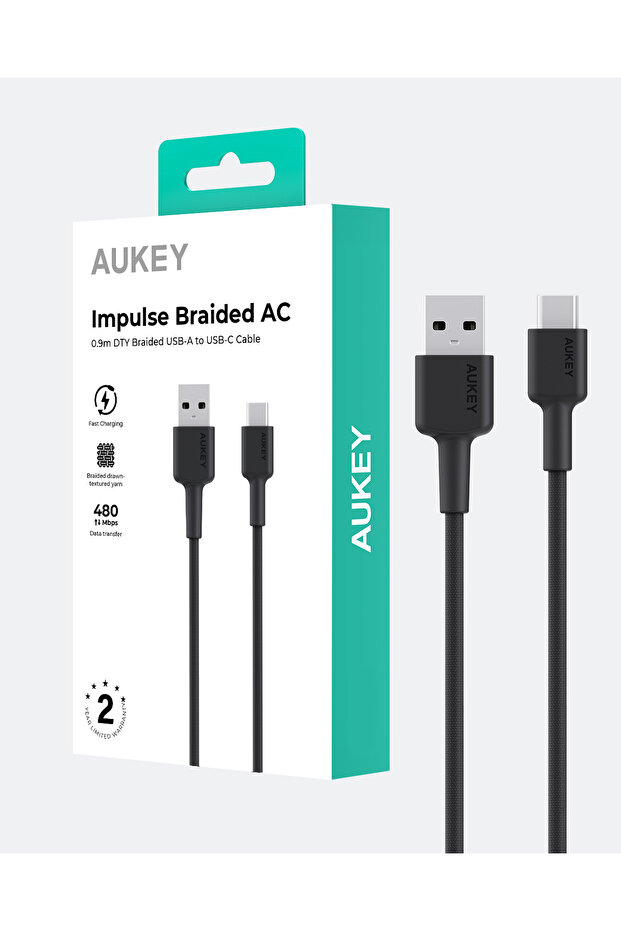 كابل Impulse AC 15W بطول 0.90 متر. كابل USB-A إلى USB-C مجدول من نوع DTY