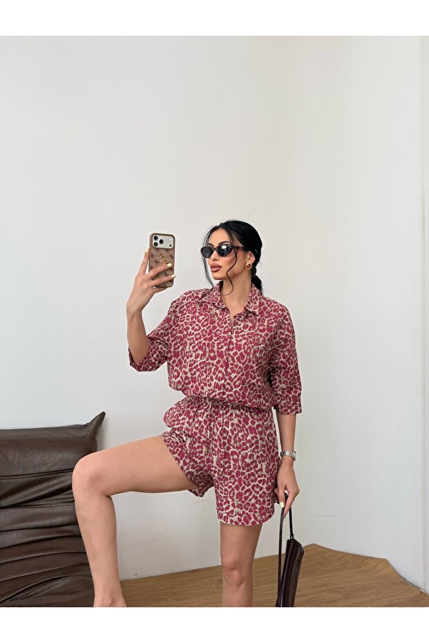 Women's Leopard Shirt and Shorts Set