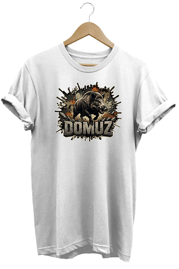 Pig Predator Illustration Hunter Printed Street Fashion T-Shirt