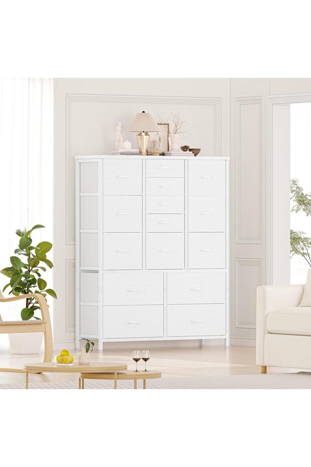 15 Drawers Dresser, Space-Saving Bedroom Fabric Dresser & Chest of Drawers, Multi-Scene Tall Storage