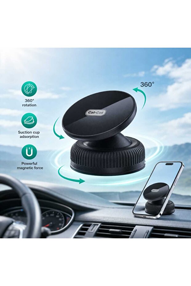 360° Magnetic Car Phone Holder Dashboard Mount Strong Suction Base