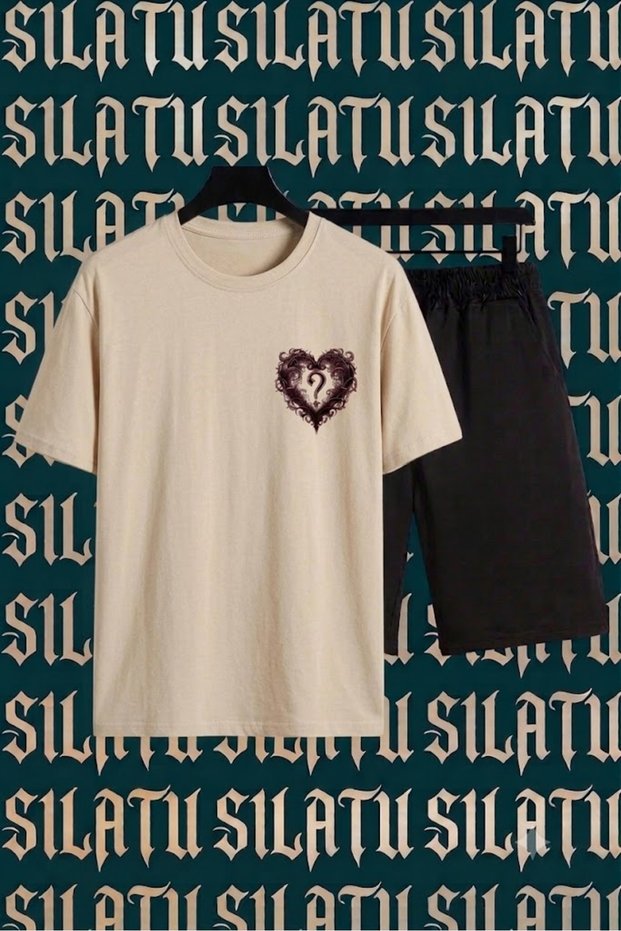 Heart[?] Printed Shorts T-Shirt Set