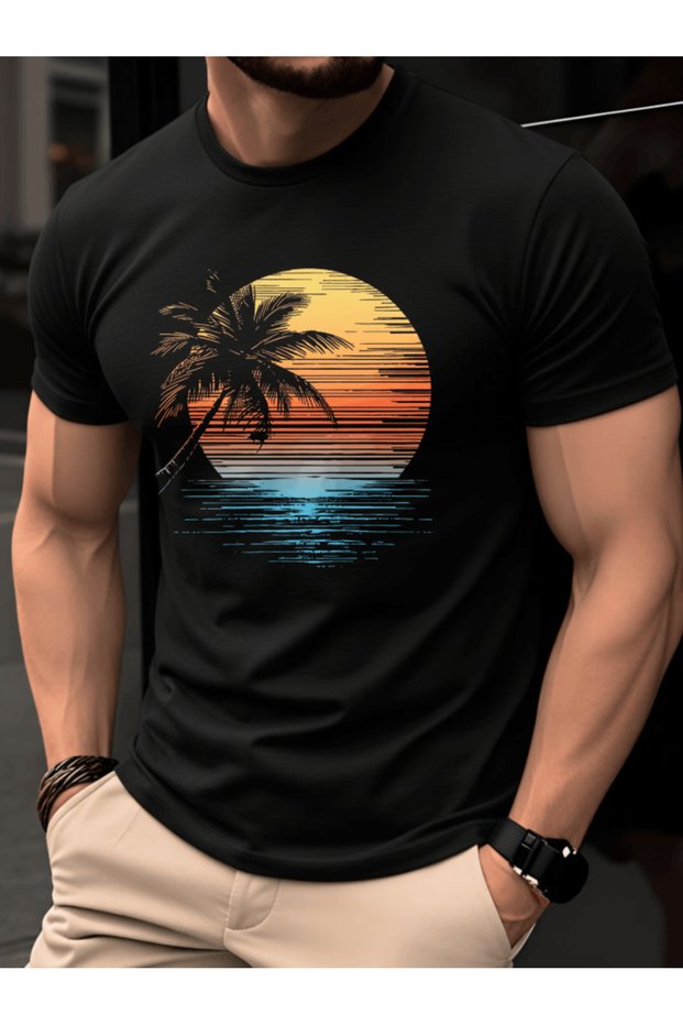 Bay palm and sunset print premium oversize t-shirt