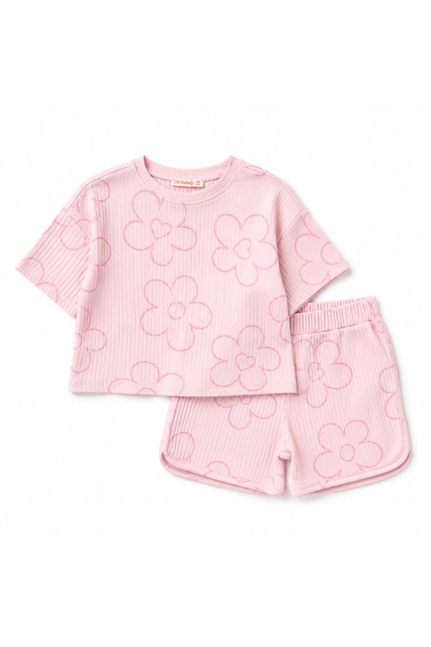 Pink Floral T-Shirt & Shorts Girls' 100% Cotton Casual Set (2-8 Years)