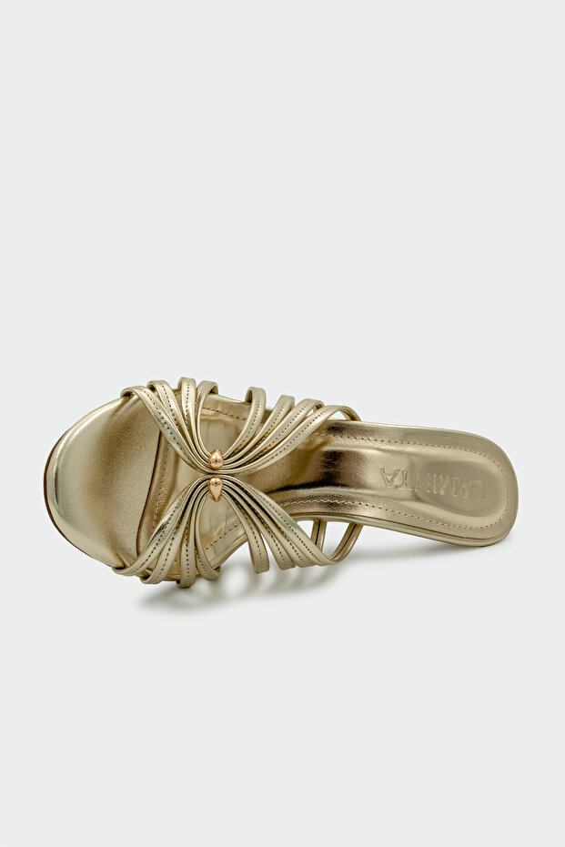 Grasse Gold Striped Gold Heeled Slippers with Accessories