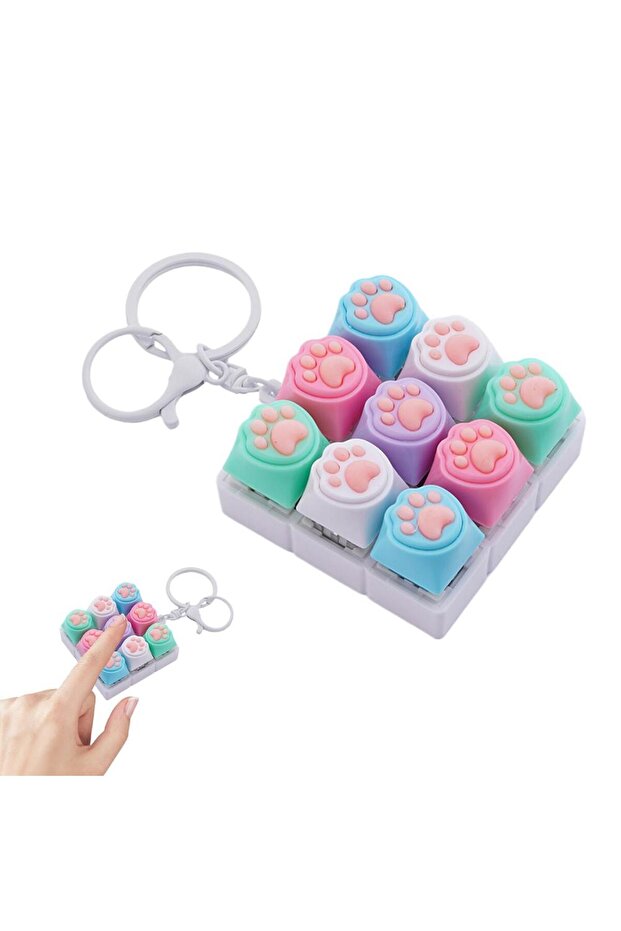 C 9key 1/4/9Key Mechanical Keyboard Stress Relief Fidget Toy Decompression Cute Cat Paw Key Ring Tra