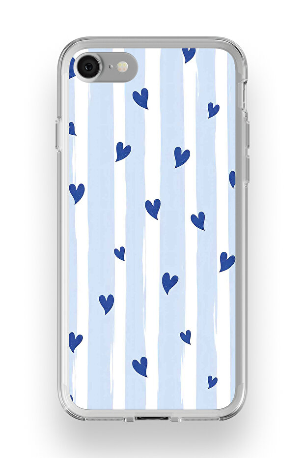 iPhone 7 / 8 Compatible Blue Hearts Pattern Transparent Phone Case