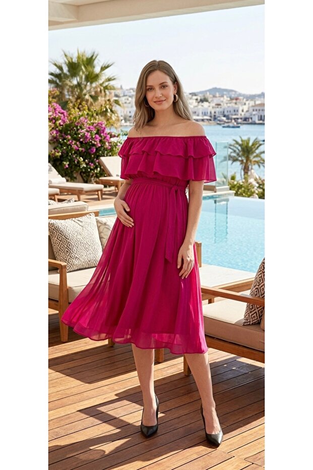 Women's Ruffle Collar Chiffon Dress