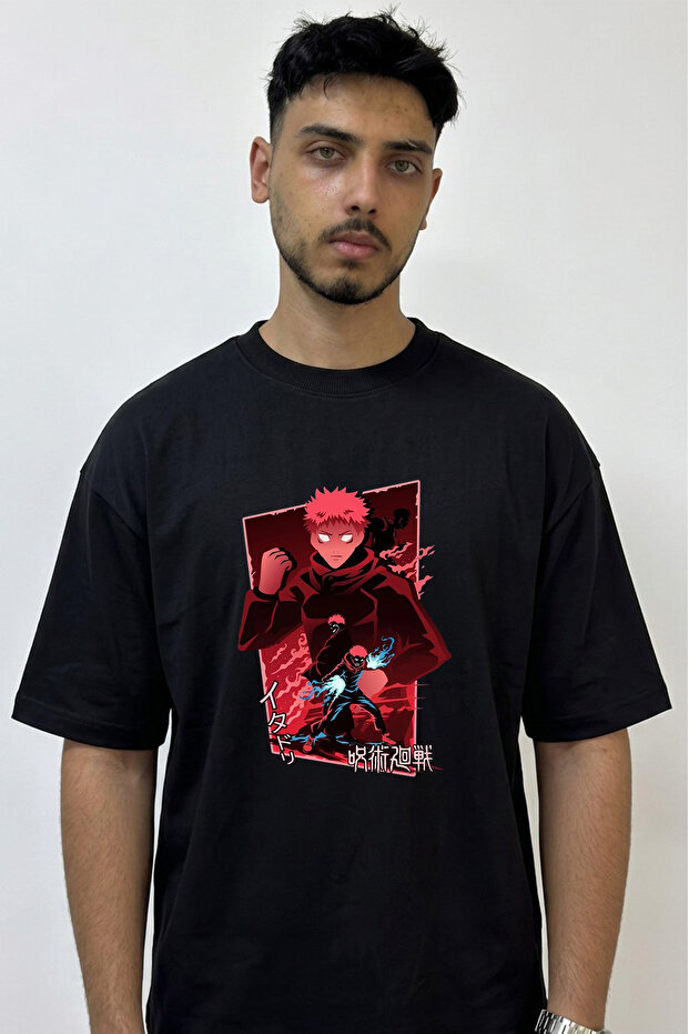 Itadori Yuji_1 Design Printed Oversize Black T-Shirt