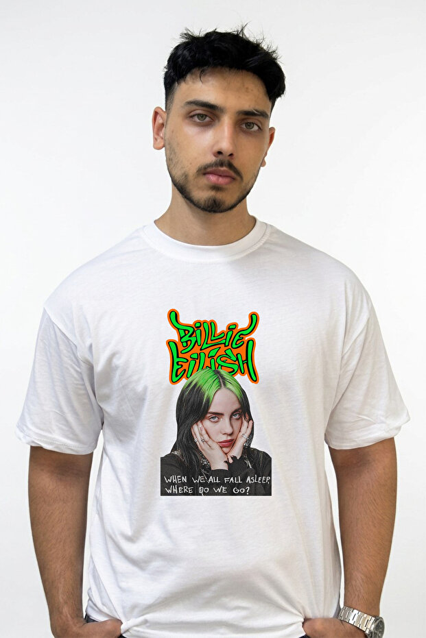 Billie Eilish_4 Design Printed Oversize White T-Shirt