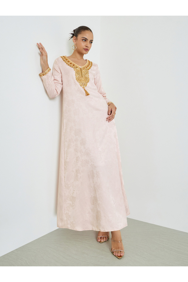 Light Pink Embroidered Lace Jalabiya