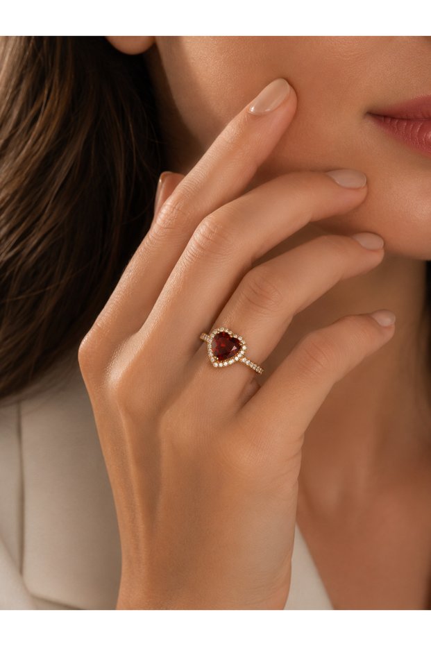 Heart Cut Red Zircon Stone Gold Color Stainless Steel Women's Ring – Elegant and Stylish Design