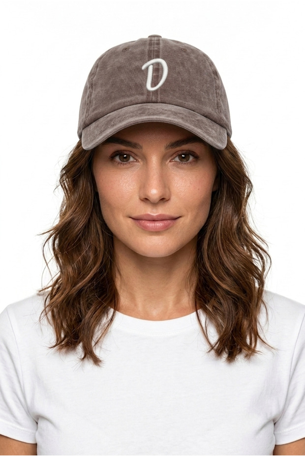 Brown Embroidered Washable Vintage Unisex Hat with Letter D