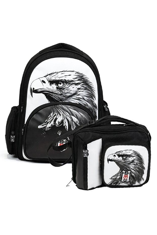 Boy's Primary School Bag and Lunchbox Set (Eagle Print) White - Black - Setbjk26361B