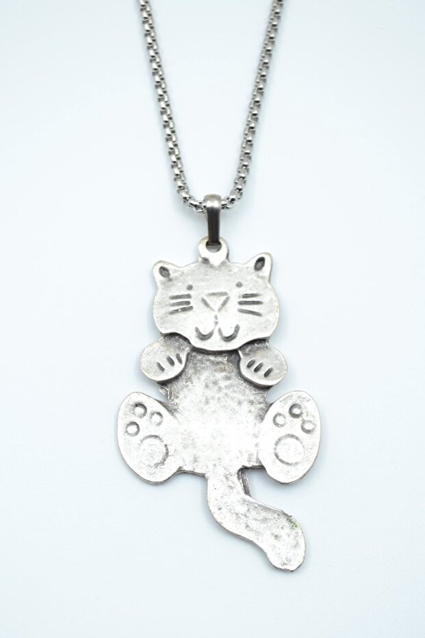 Cat Silver Plated Knitted Chain Necklace