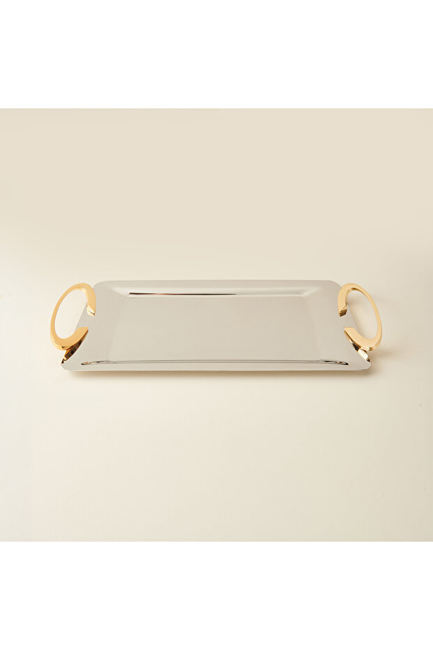 Heybeli Gold Tray with Handles - Platinum - 24X39 cm