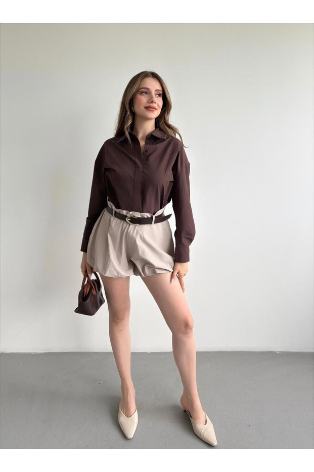 Designer Belted Balloon Short Lined Shorts over Oversized Shirt Double Equivalent Pininterest Color Block Suit