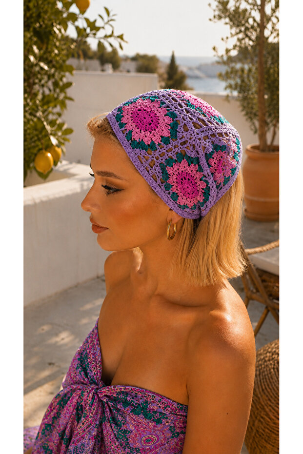 Women's Purple Floral Pattern Bandana Be427