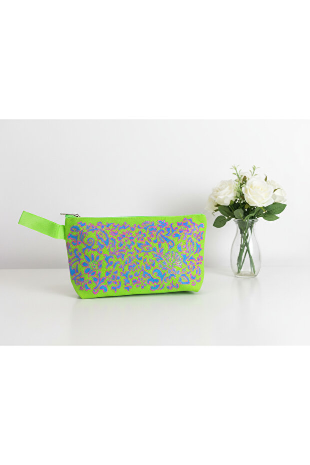 Neon Paisley Hand-Painted Canvas Pouch