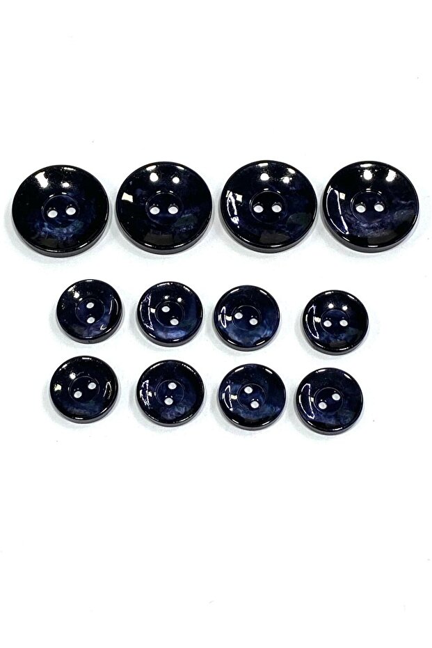 Blazer Jacket Button Set | Glossy Black Polished Marble Patterned | Mf9 / Navy Blue