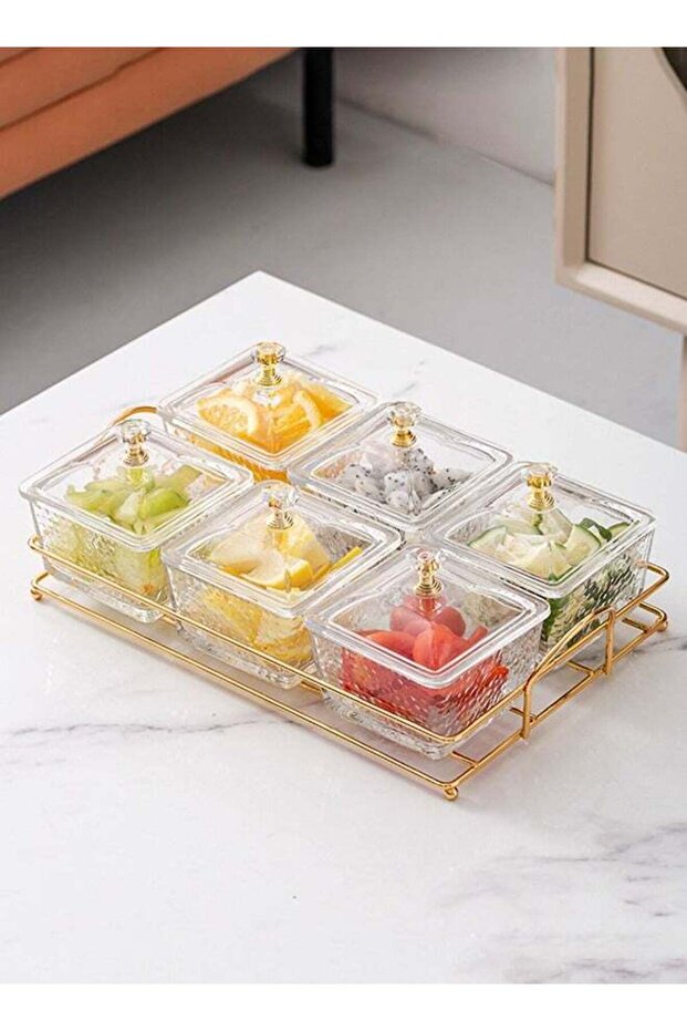 6 Pcs Multipurpose Light Luxury Fruits and Snack Storage Bowls With Tray