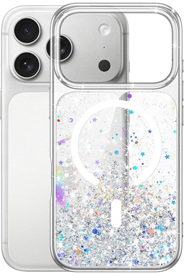 URBAN Magnetic Glitter Case for iPhone 17 Pro Max, Clear | Compatible with MagSafe, Sparkle Bling D