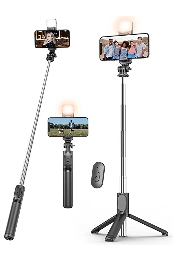 Extendable Selfie Stick Tripod with Fill Light - Remote Shutter, Ideal for Travel, Vlogging, and Live Streaming