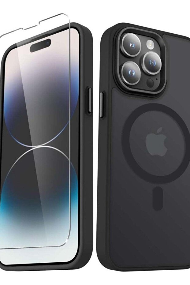 iPhone 14 Pro Max Case, Matte Magnetic, Screen Protector, Magsafe, Slim Shockproof, Black