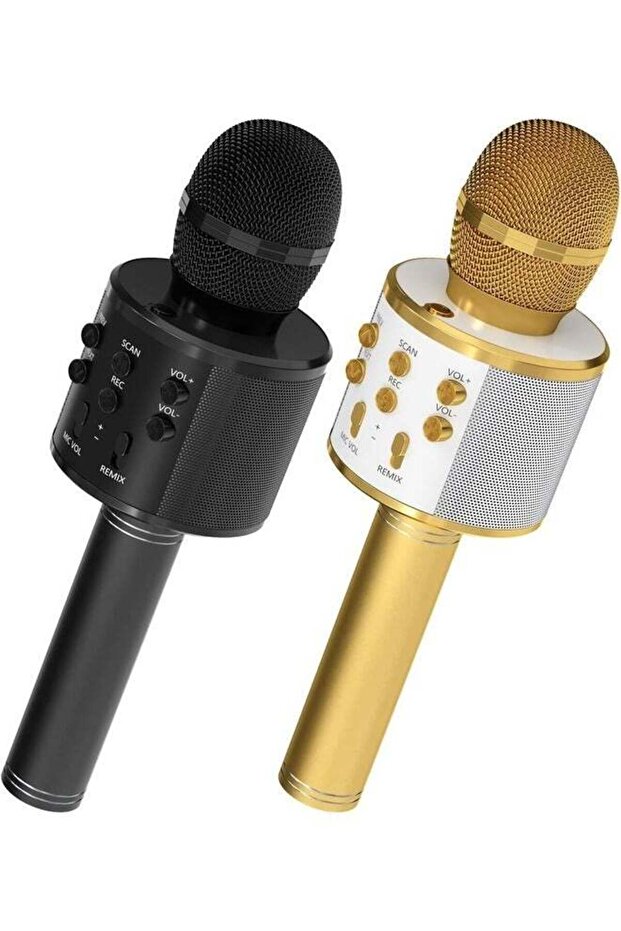 2-Pack Wireless Bluetooth Karaoke Microphones: Portable Handheld Mics with Speaker in Black & Gold – Perfect for All Ages