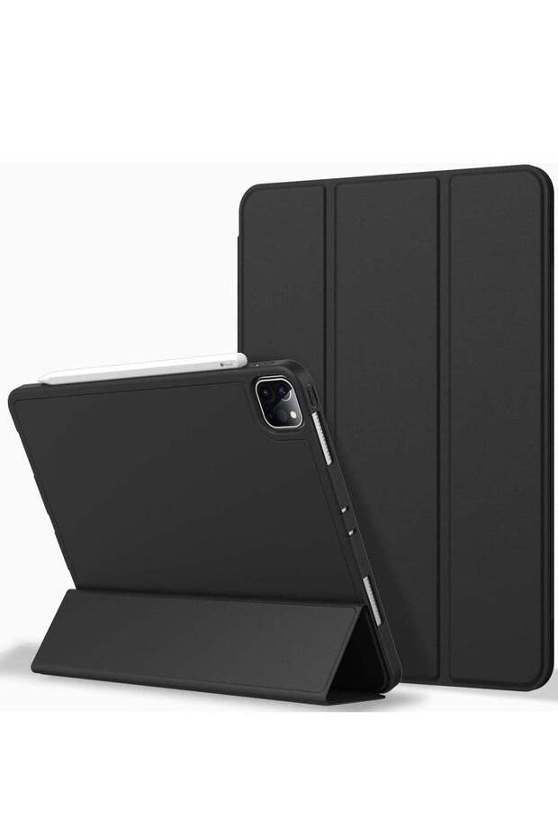 iPad Pro 12.9 Case 2020 (4th Gen) with Pencil Holder, Soft TPU Back, Auto Sleep/Wake (Black)