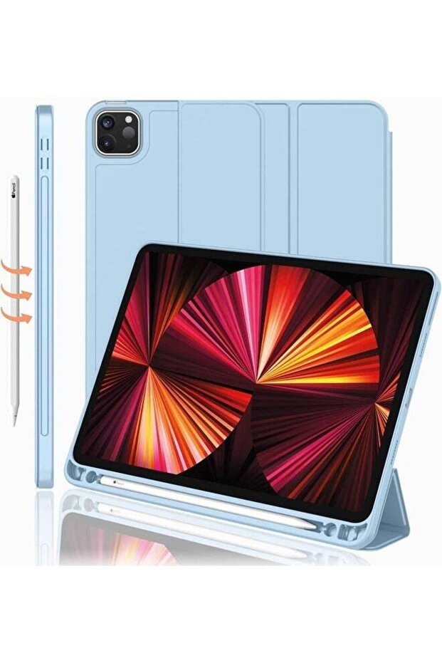 Sky Blue iPad Pro 11-Inch Case (2022/2021) - Smart Trifold Stand with Pencil Holder