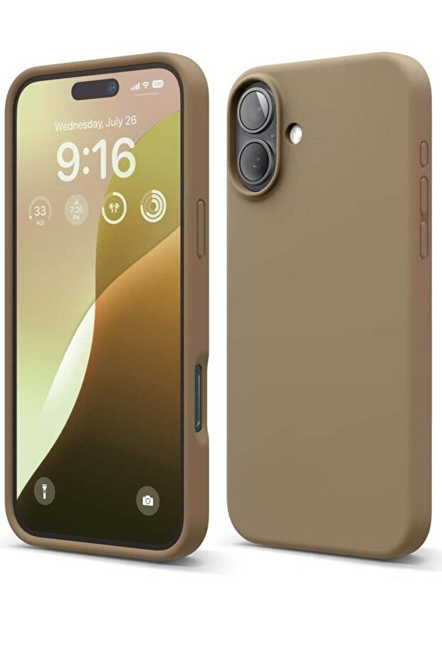 Brown Liquid Silicone iPhone 16 Plus Case – Slim Shockproof Full Body Protection with Microfiber Lining
