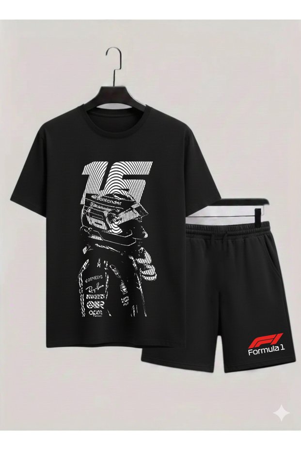 Charles Leclerc Printed 100% Cotton Crewneck Children's T-Shirt-Shorts F1 Dual Set