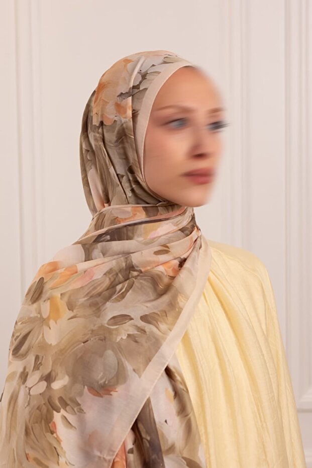 Spring Canvas Patterned Soft Shawl Olive - 4
