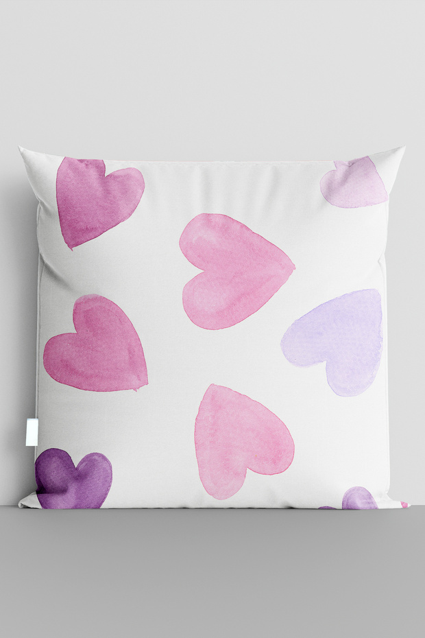 Pink Hearts Double-Sided Digital Printed Pillow Cover - 8034