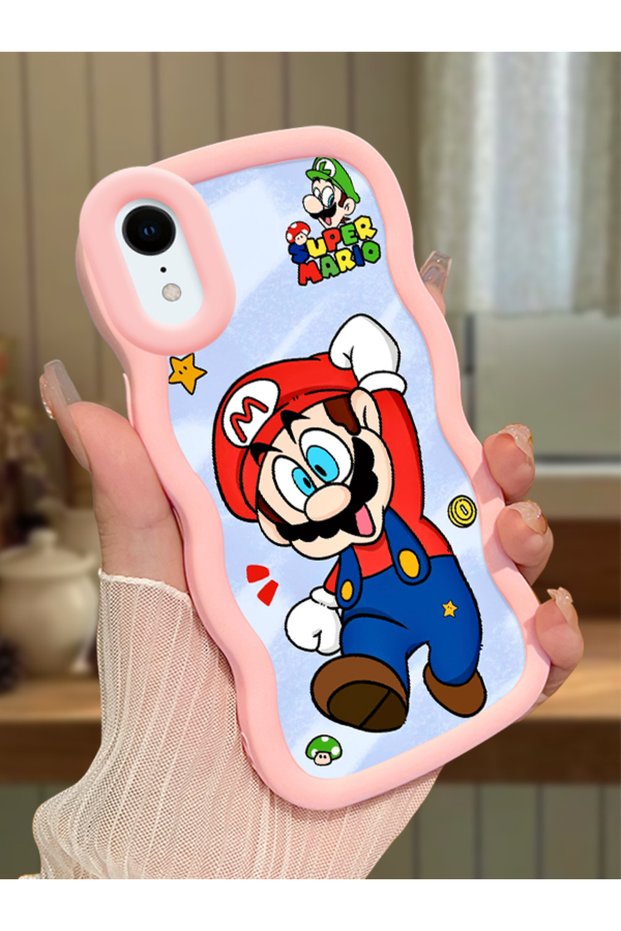 iPhone Xr Compatible Case Camera Protector Pink Silicone Couple Phone Case Mario Pattern