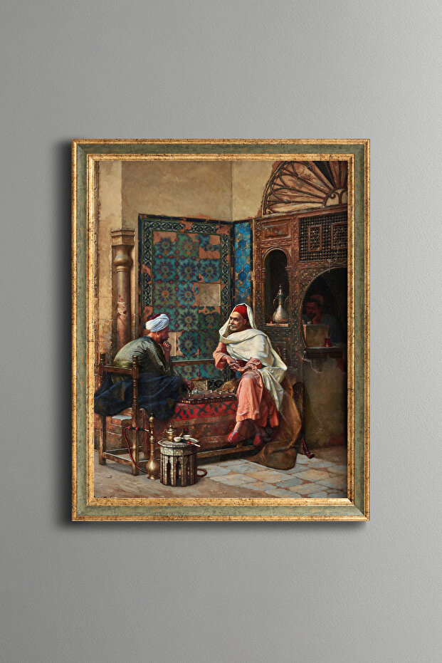 الأشخاص الذين يلعبون الشطرنج - لوحة بنمط عتيق - نموذج أنيق