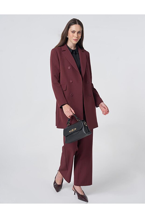 Men's Collared Basic Blazer Jacket Claret Red - 2