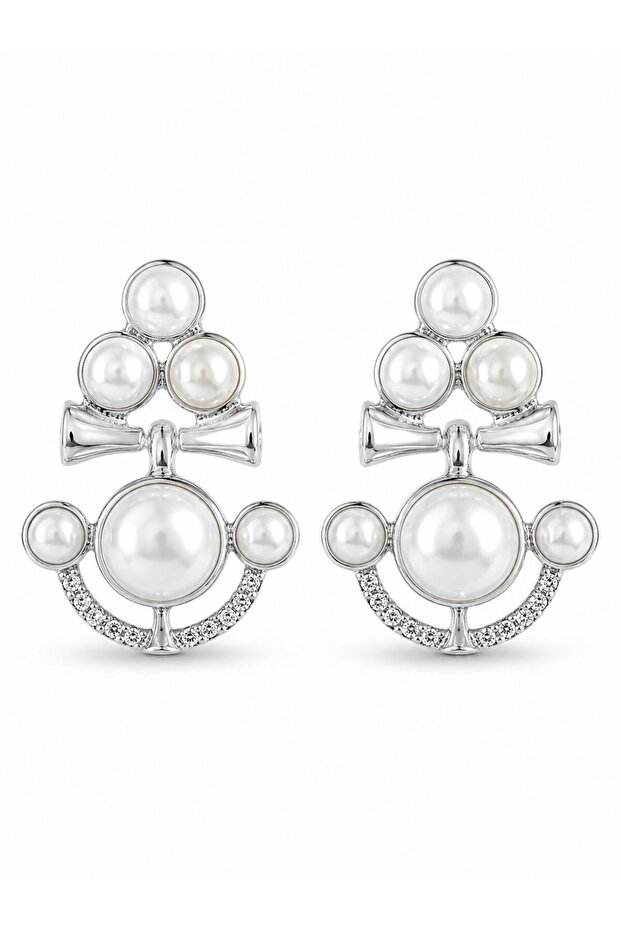 Brass Silver Color Dangle Pearl Anchor Model Women's Earrings
