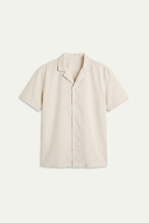 Regular Fit Resort Collar Cotton Short Sleeve Beige Shirt H6156Ax26Sm